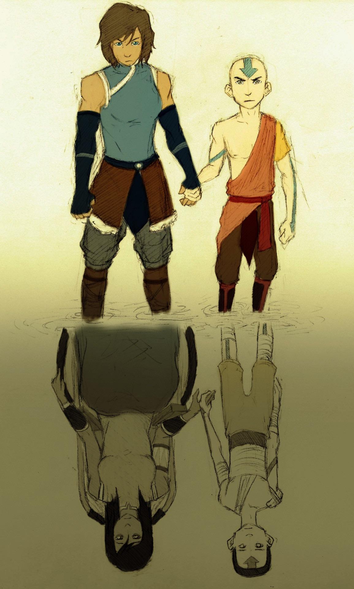 Reflections of Aang and Korra in their most vulnerable moments