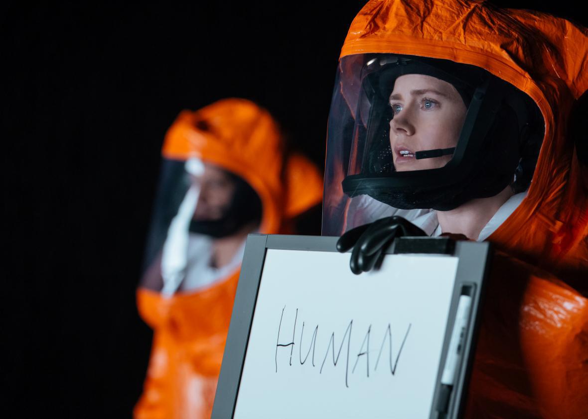 Dr. Louise Banks learns a new language in "Arrival"