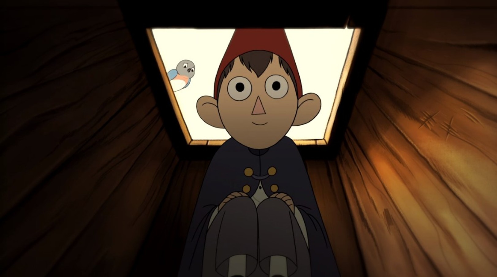 Wirt from Over the Garden Wall sits in the dunce box.