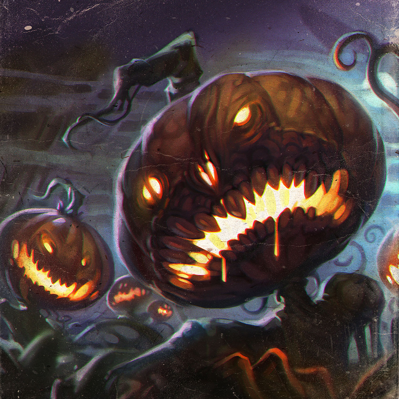 Two scary pumpkin illustrations