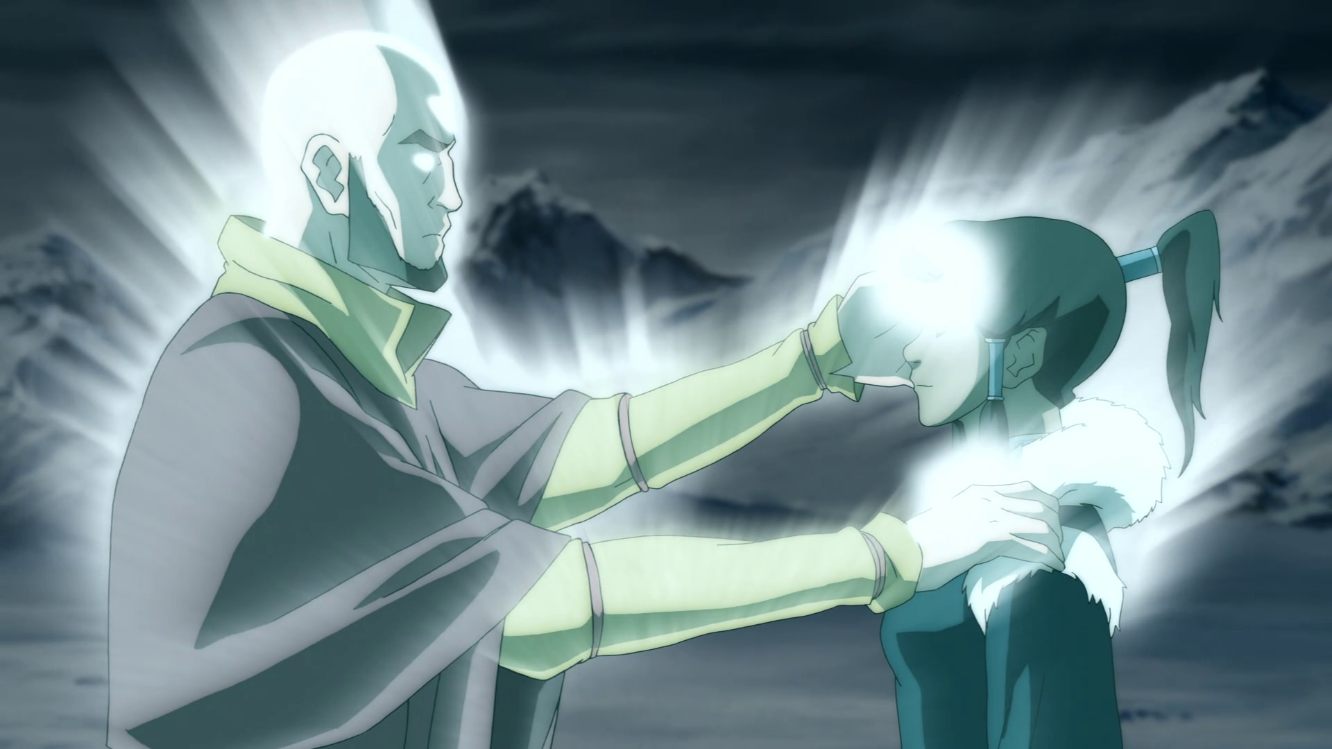 Our two avatars meeting, Aang and Korra. 