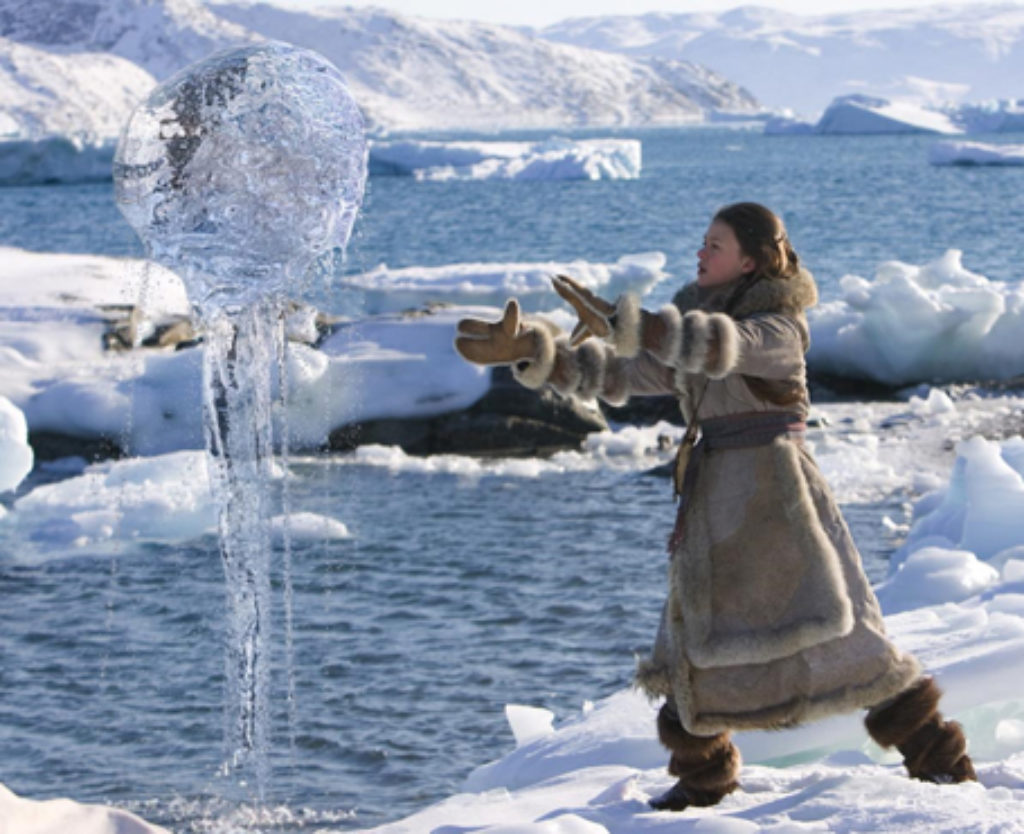 Katara practices waterbending. 