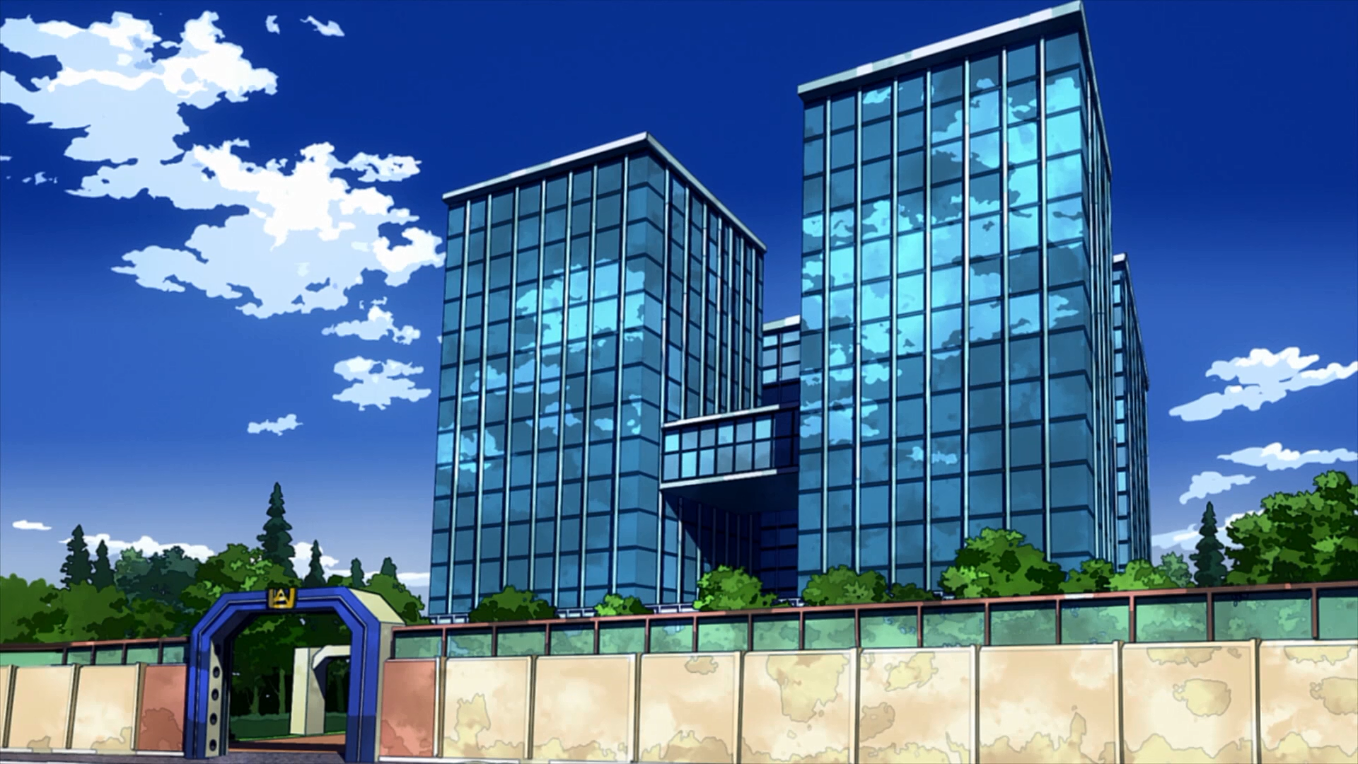 The entrance to My Hero Academia's U.A. High School.