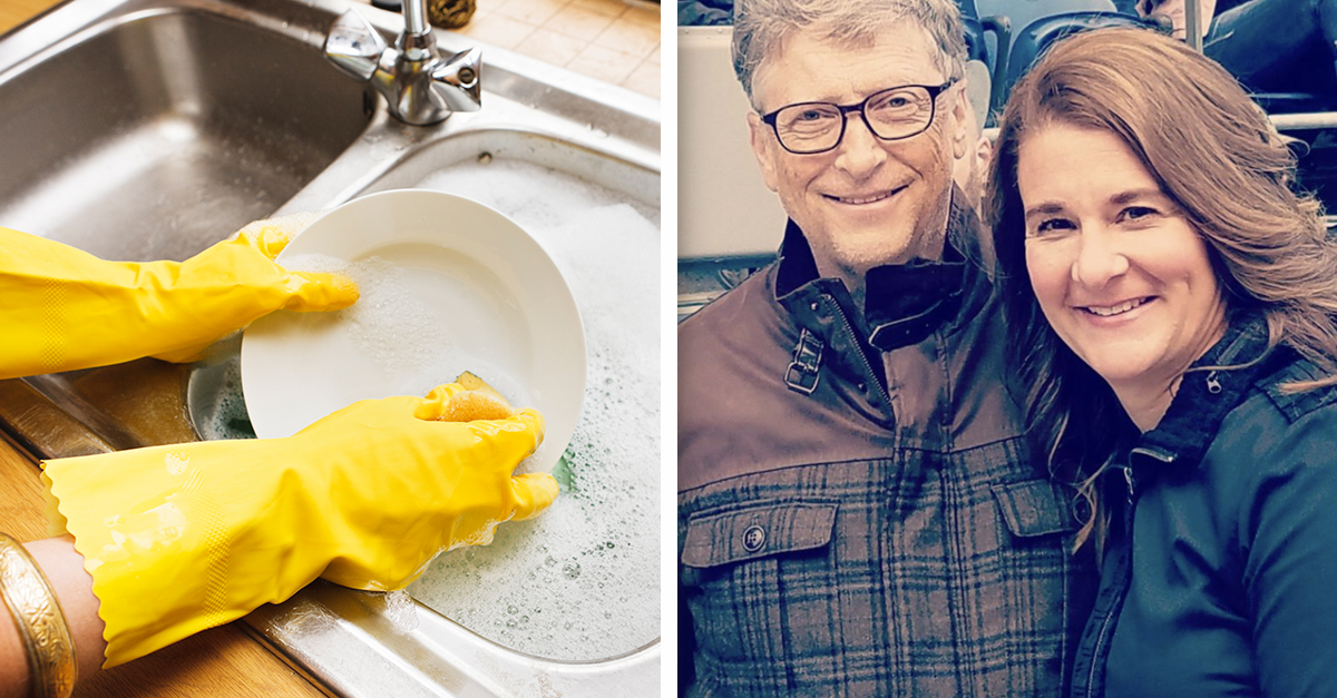 Left: Dishes ; Right: Bill and Melinda Gates