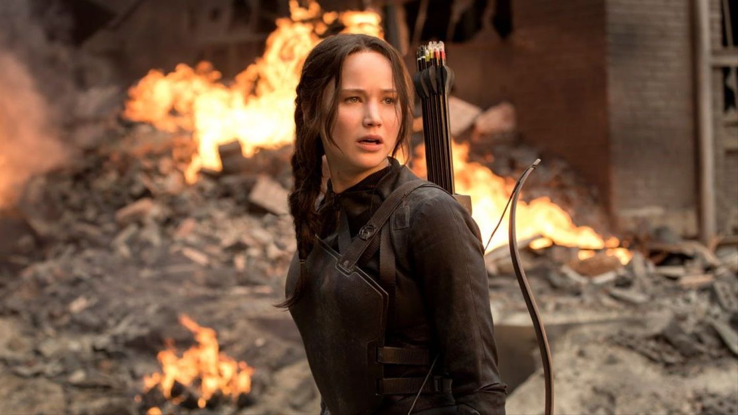 Katniss Everdeen in The Hunger Games: Mockingjay Part 1.