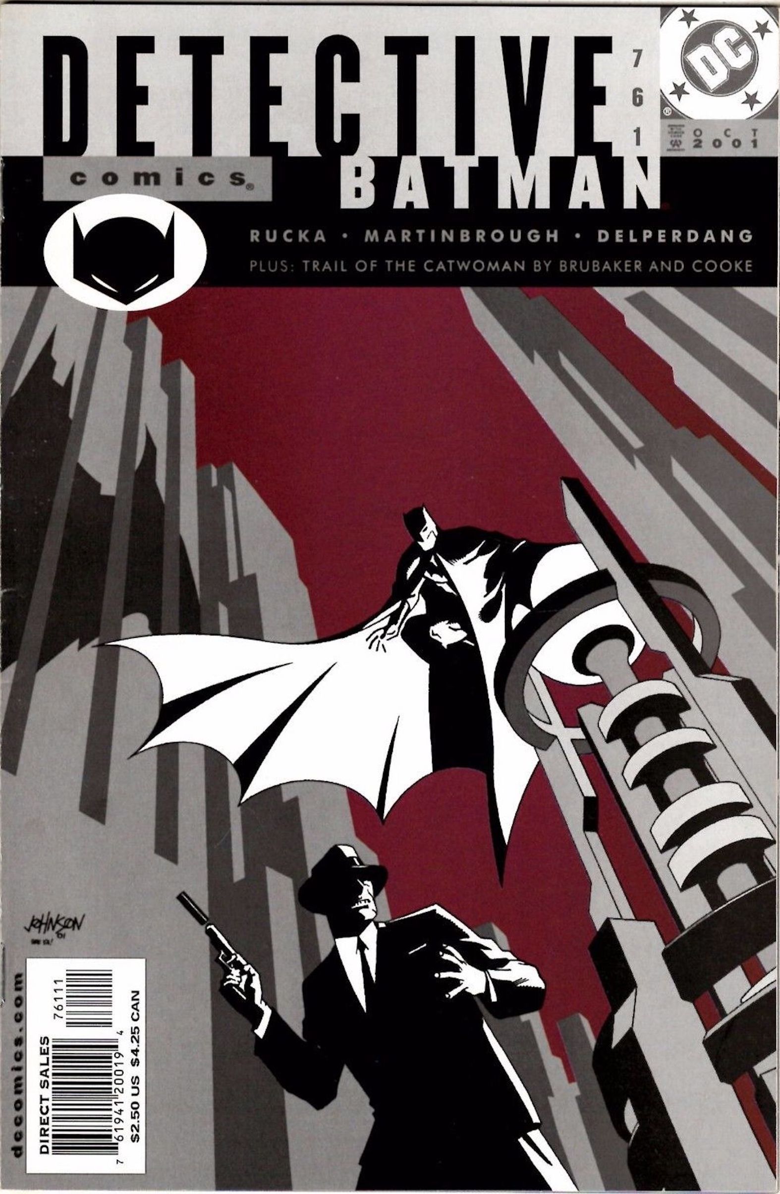 This image is the cover of the Detective Comics Vol 1. #761 (2001) comic book, where Batman can be seen soaring in the shadows. 