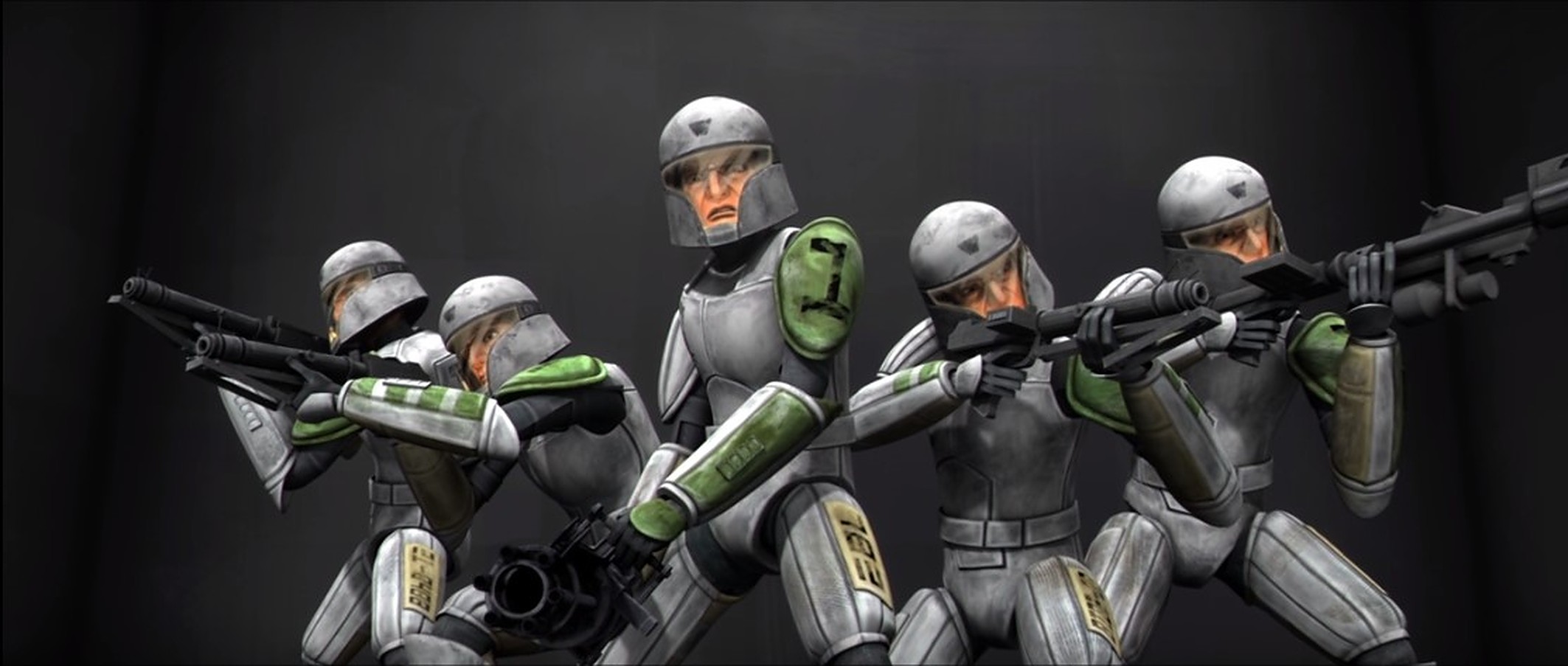 The Domino Squad from Star Wars: The Clone Wars preparing for a battle simulation.