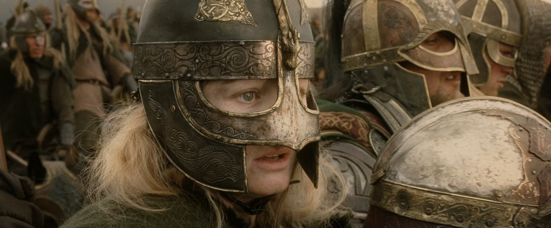 Eowyn faces her fears as she rides into battle as Dernhelm.