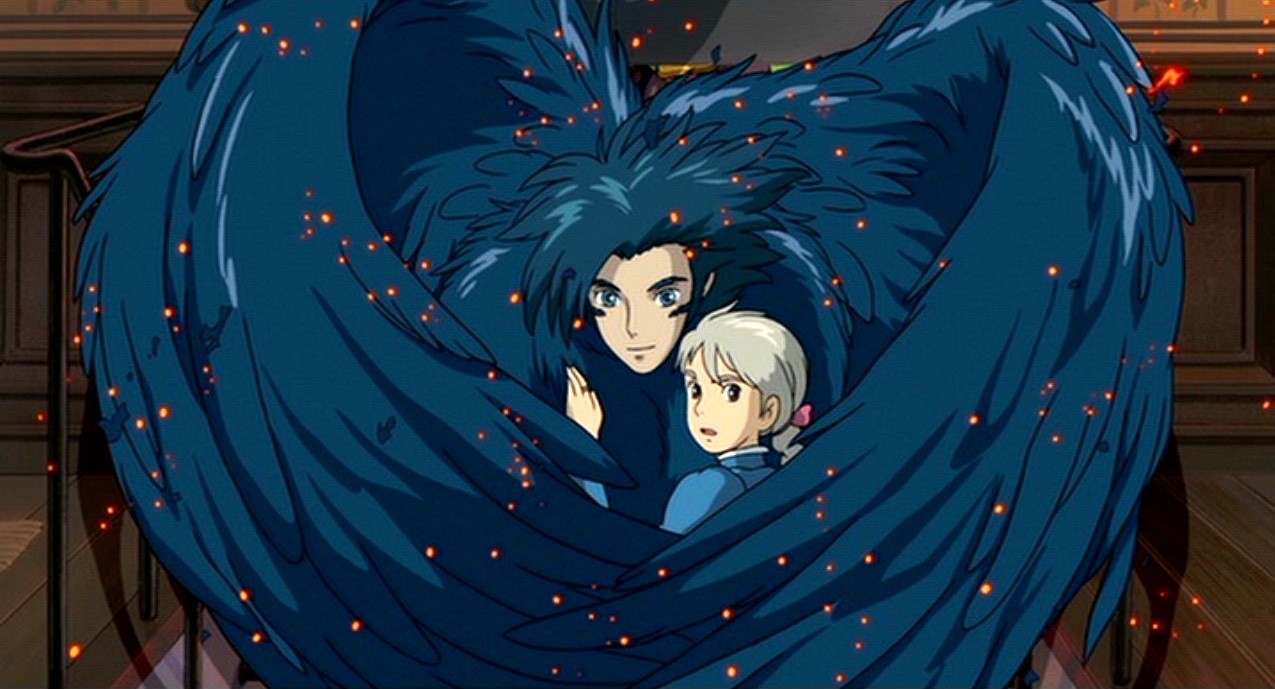 Howl protects Sophie with his wings and magic in their monster romance.