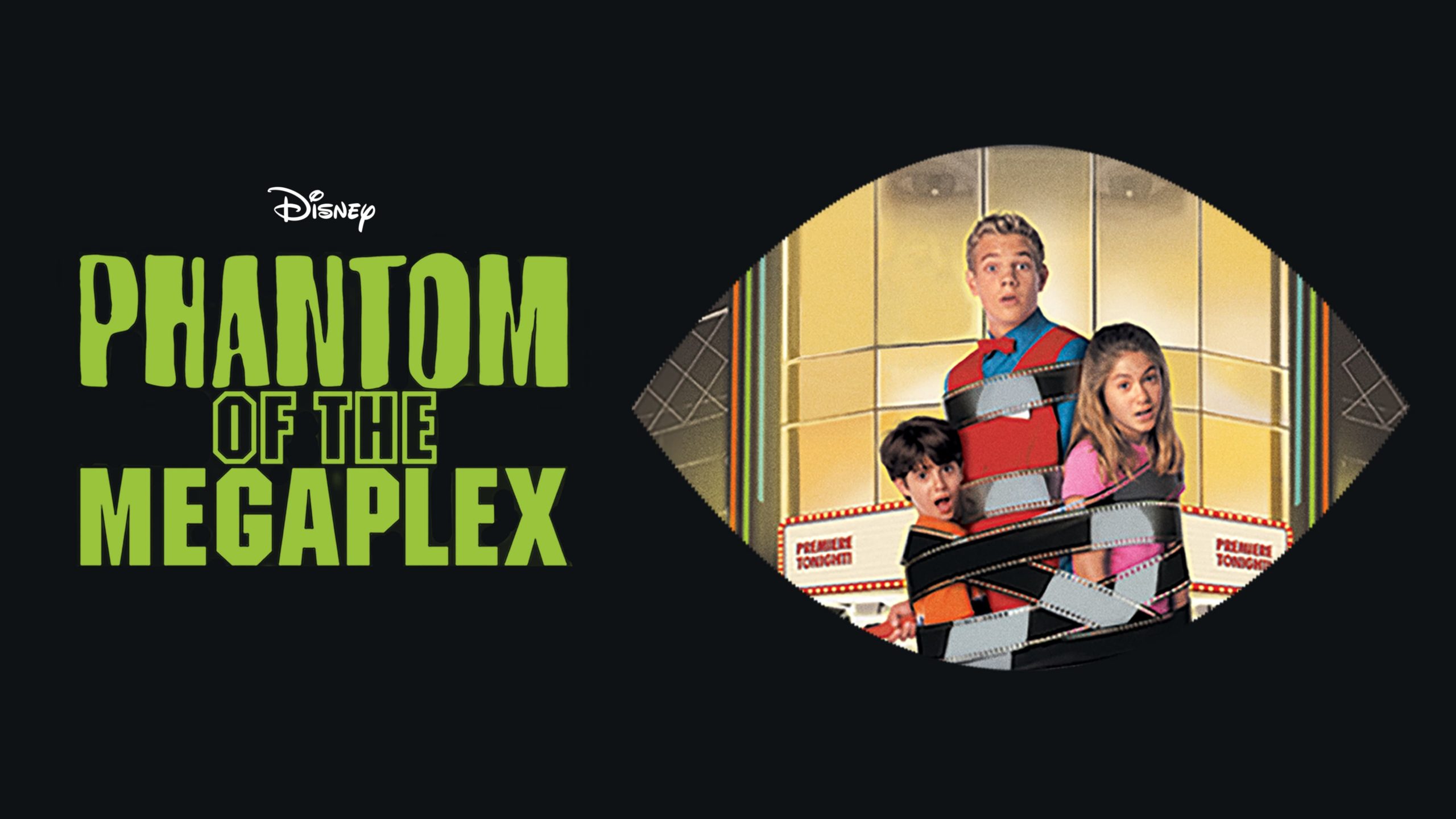 Pete, Karen and Brian are wrapped in a roll of film on the poster for Disney Channel's Phantom of the Megaplex. 