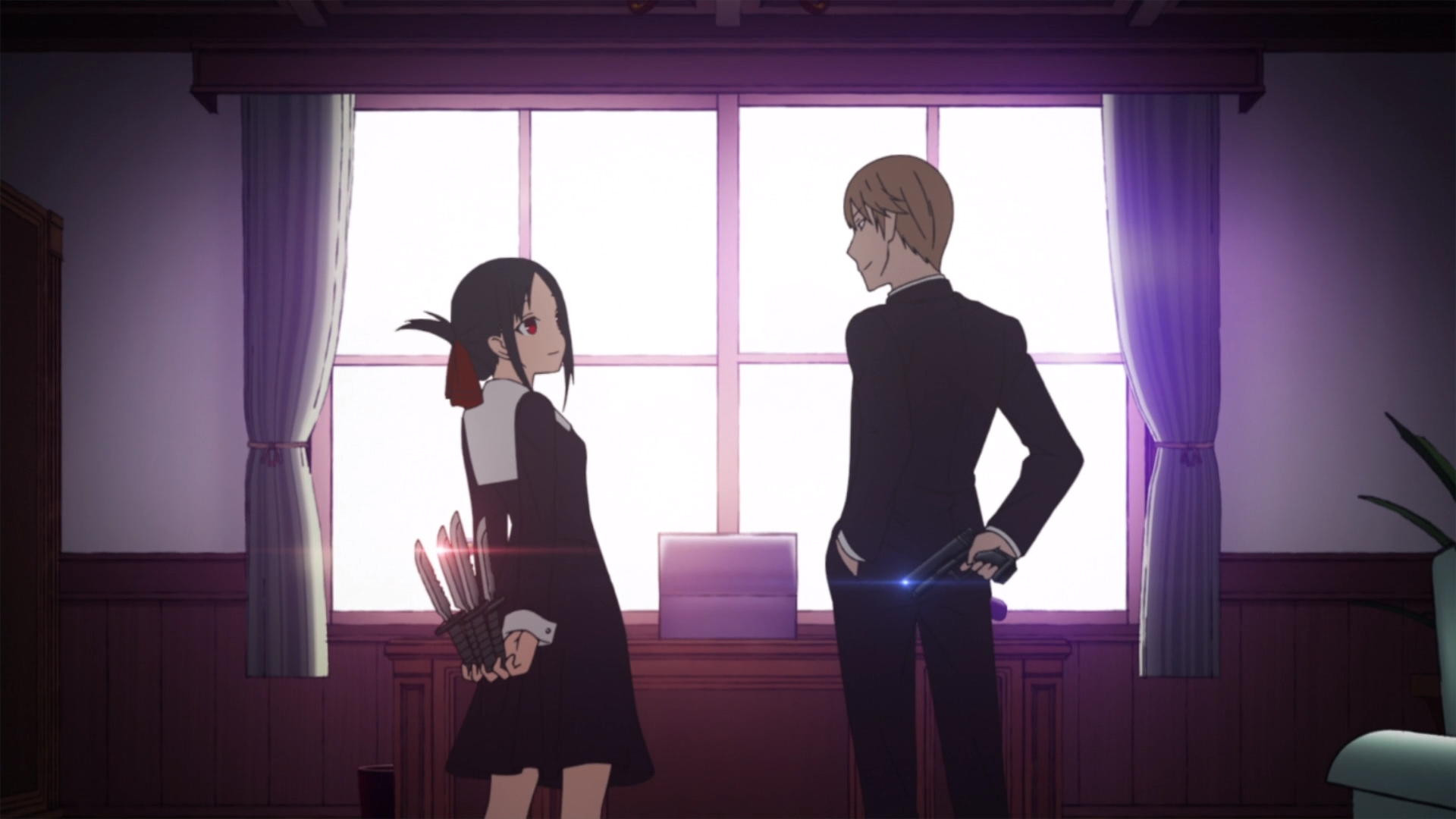 Kaguya and Miyuki hide their devious tactics from each other in season one's opening of Kaguya-sama: Love Is War.