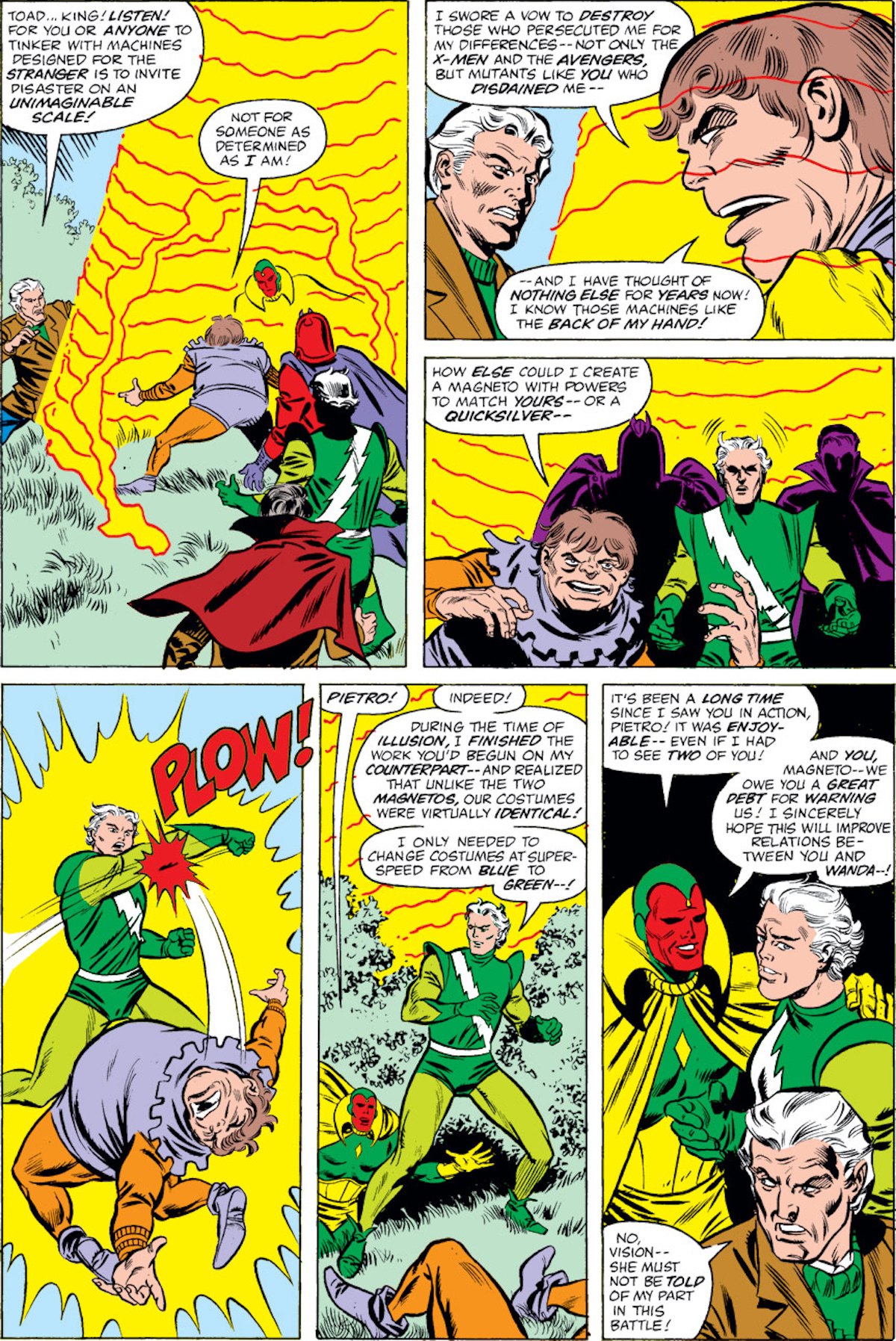 This image is from Vision and The Scarlet Witch #6 (1985) and shows a fight scene between the Brotherhood of Evil Mutants and Magneto, Pietro, and Vision. 