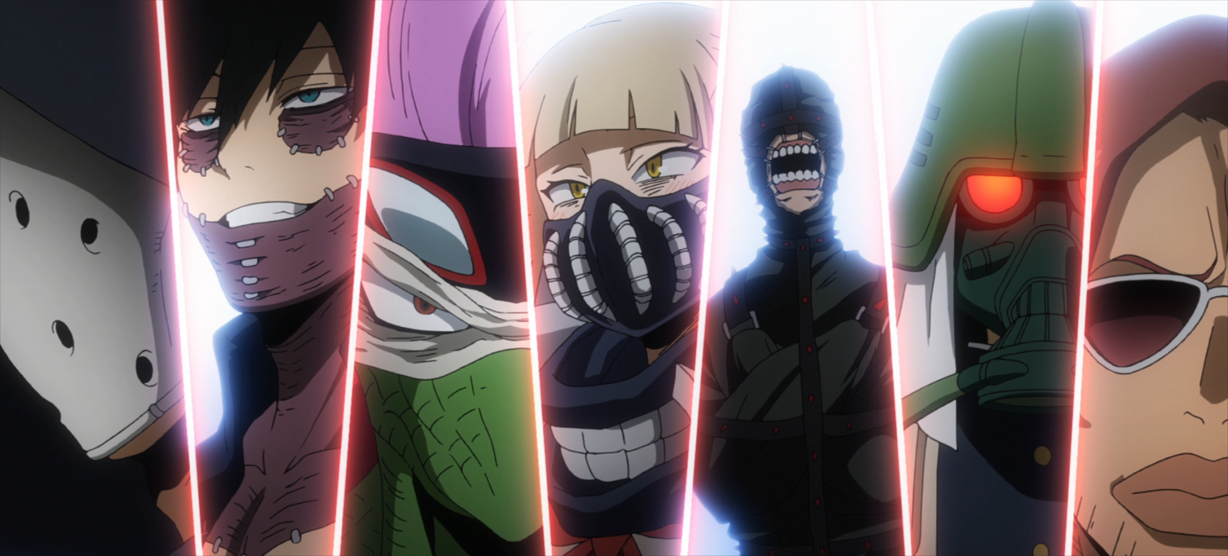 Showcases the large cast of villains within My Hero Academia