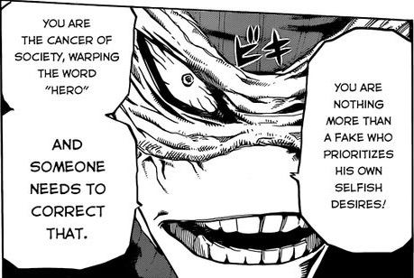 Stain proclaiming his ideals about false heroes as featured in the manga.