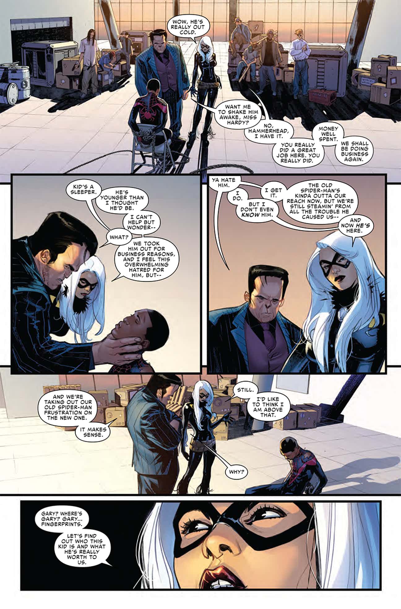 Miles is unmasked by Hammerhead and The Black Cat - Spider-Man: Miles Morales Vol. 1