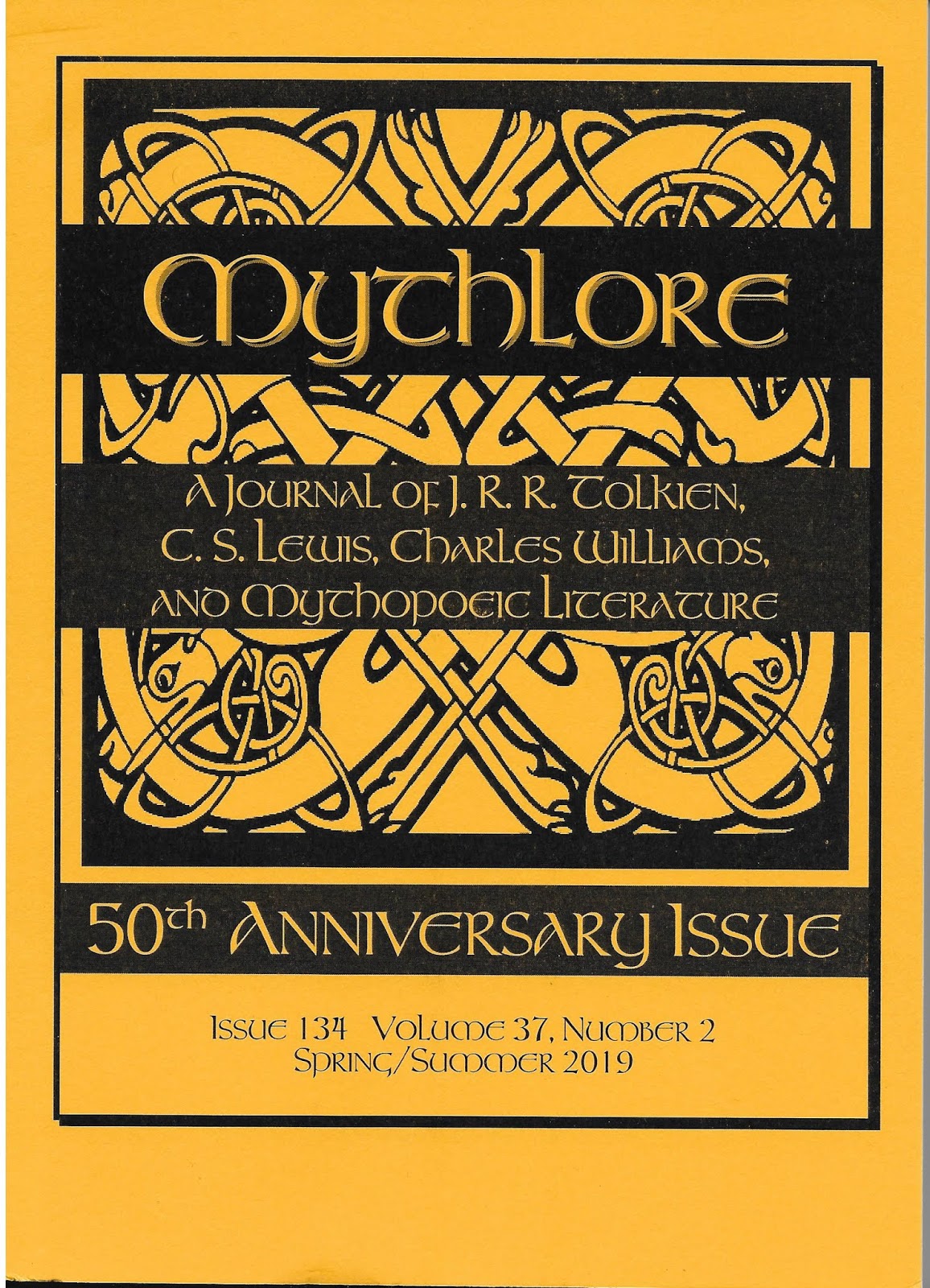 The cover of Mythlore's 50th Anniversary Issue, published Spring/Summer 2019. 