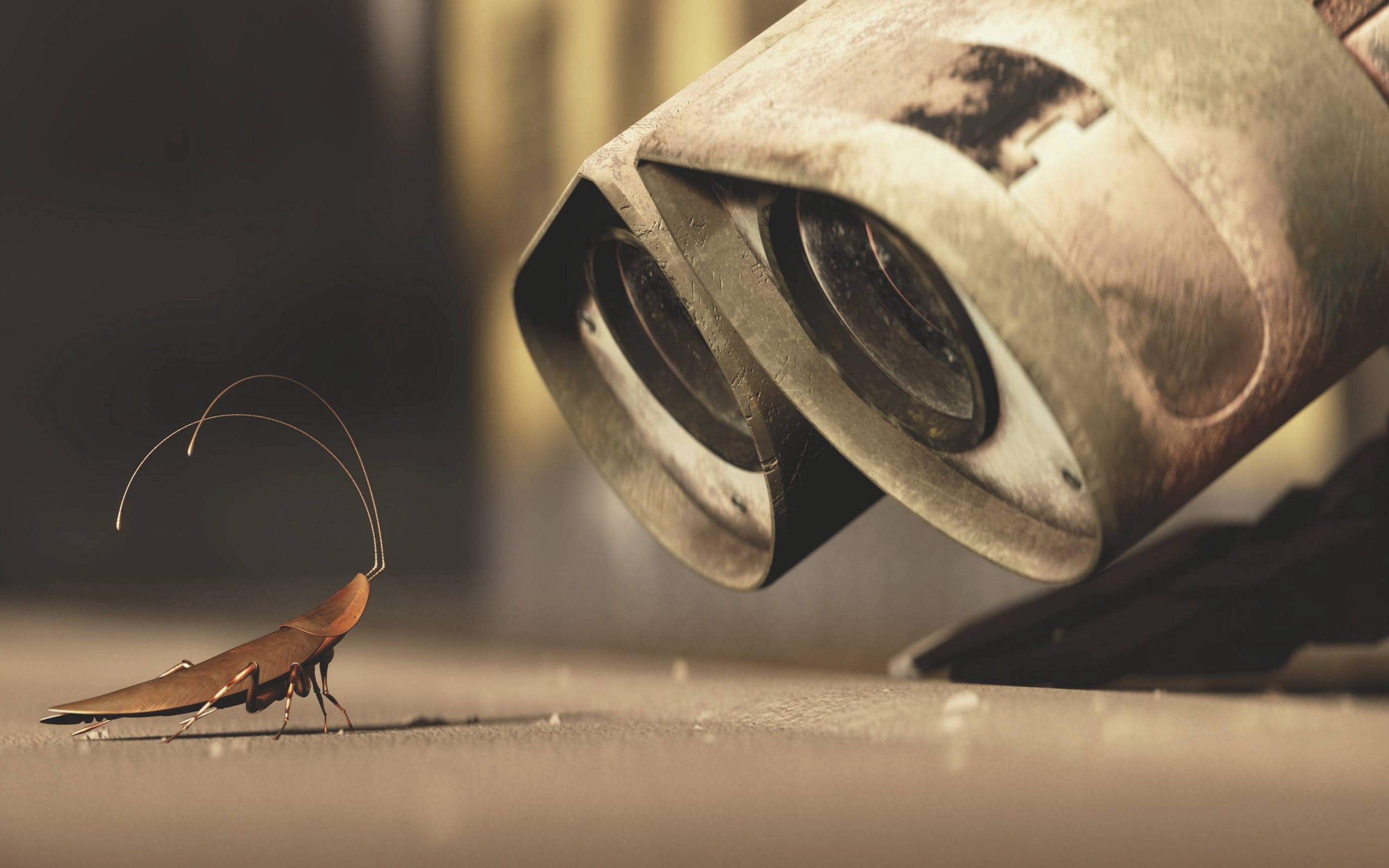 WALL-E waving in front of piles of trash.