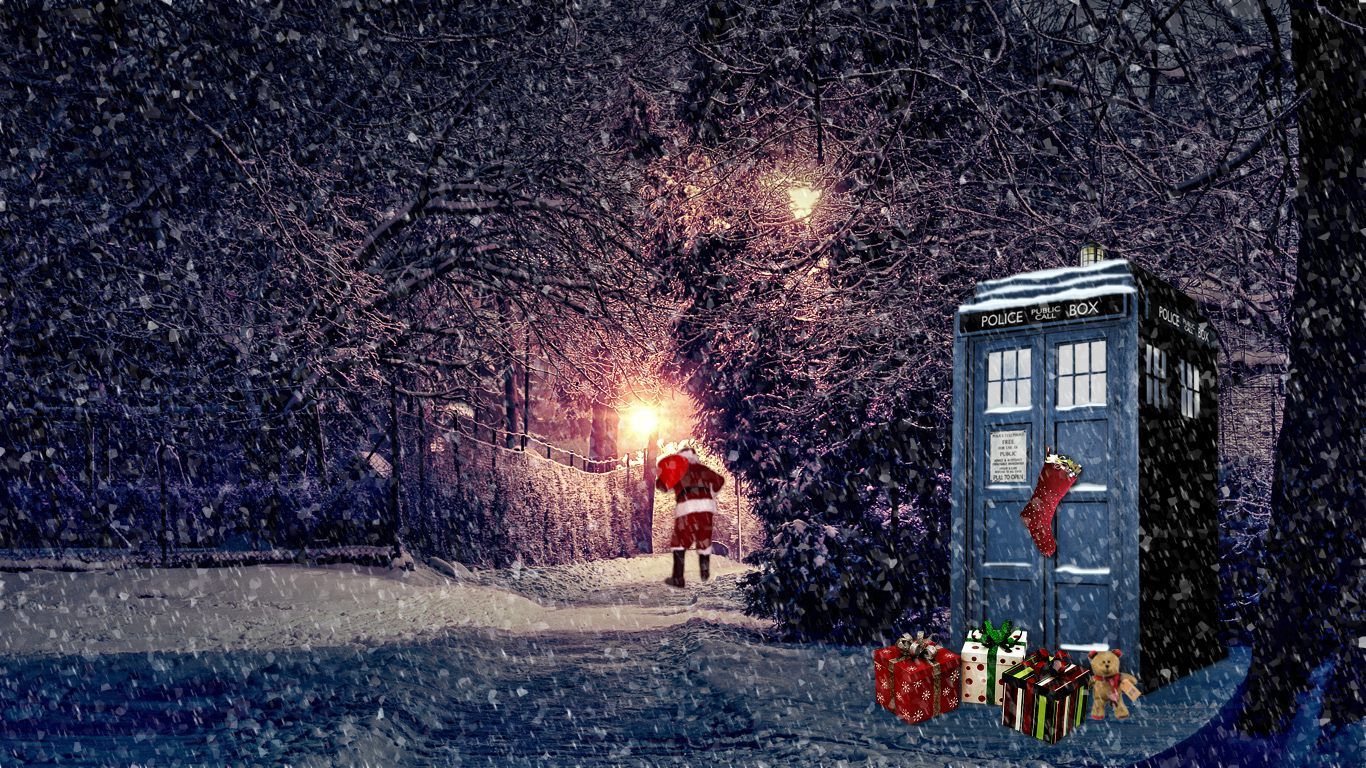 Dr. Who's Tardis in the snow.
