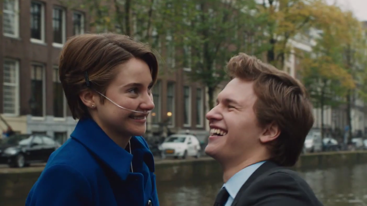 Hazel Grace Lancaster laughs with Augustus Waters.