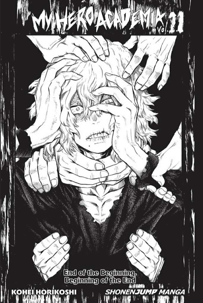 Shigaraki being physically grabbed by the hands of his past that haunt him as featured within the My Hero manga.