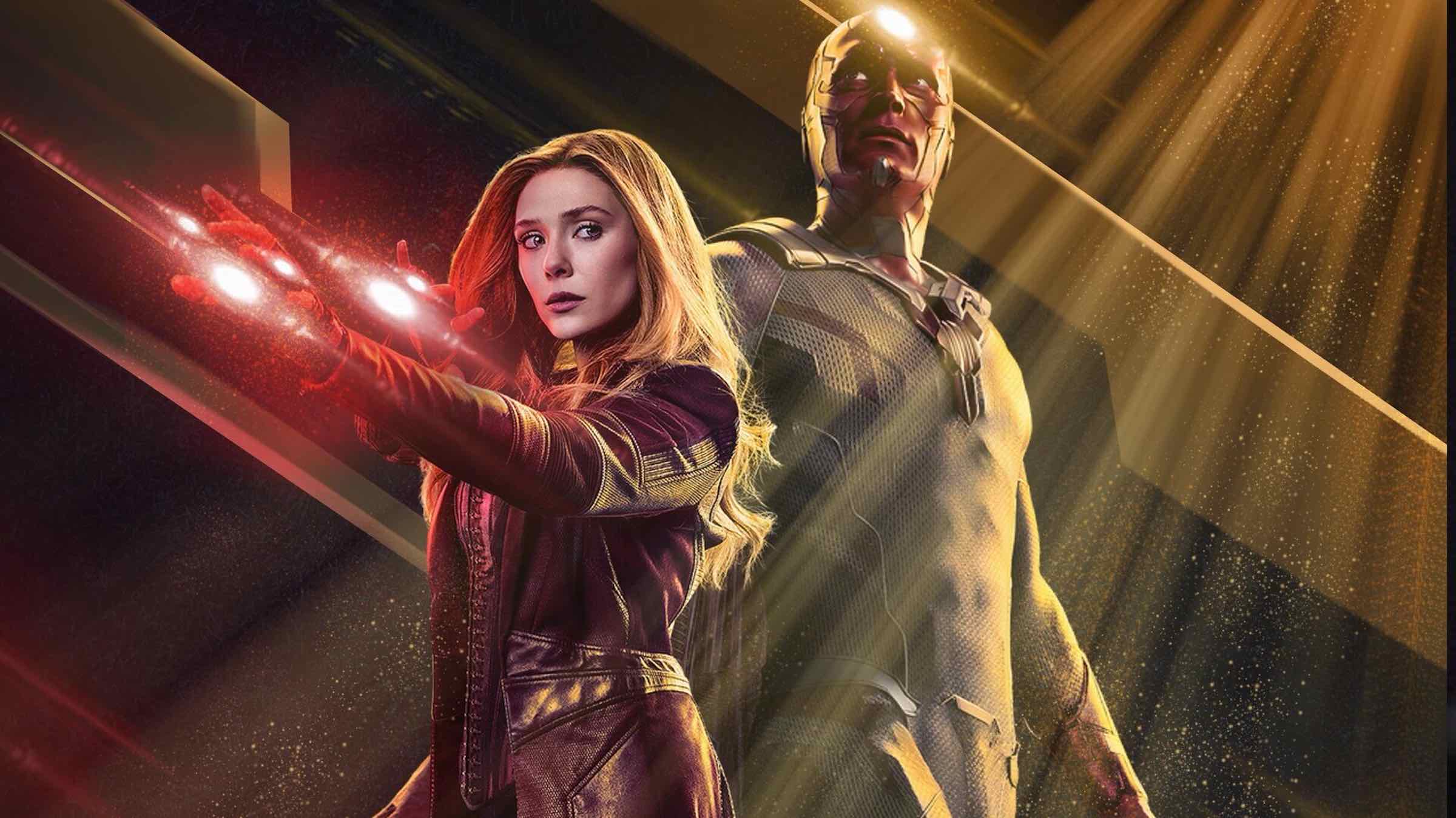 The MCU version of Wanda and Vision stand side by side.