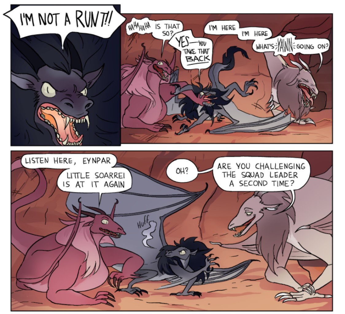 Rei squabbles with some other dragons in his nest. 