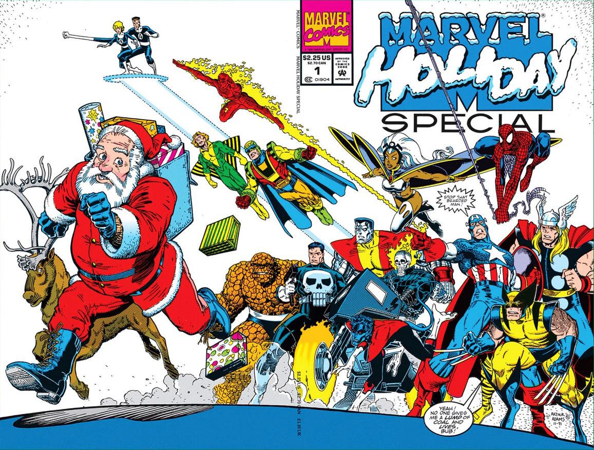 Marvel Holiday Special #1 shows Santa Claus running from notable Marvel heroes.