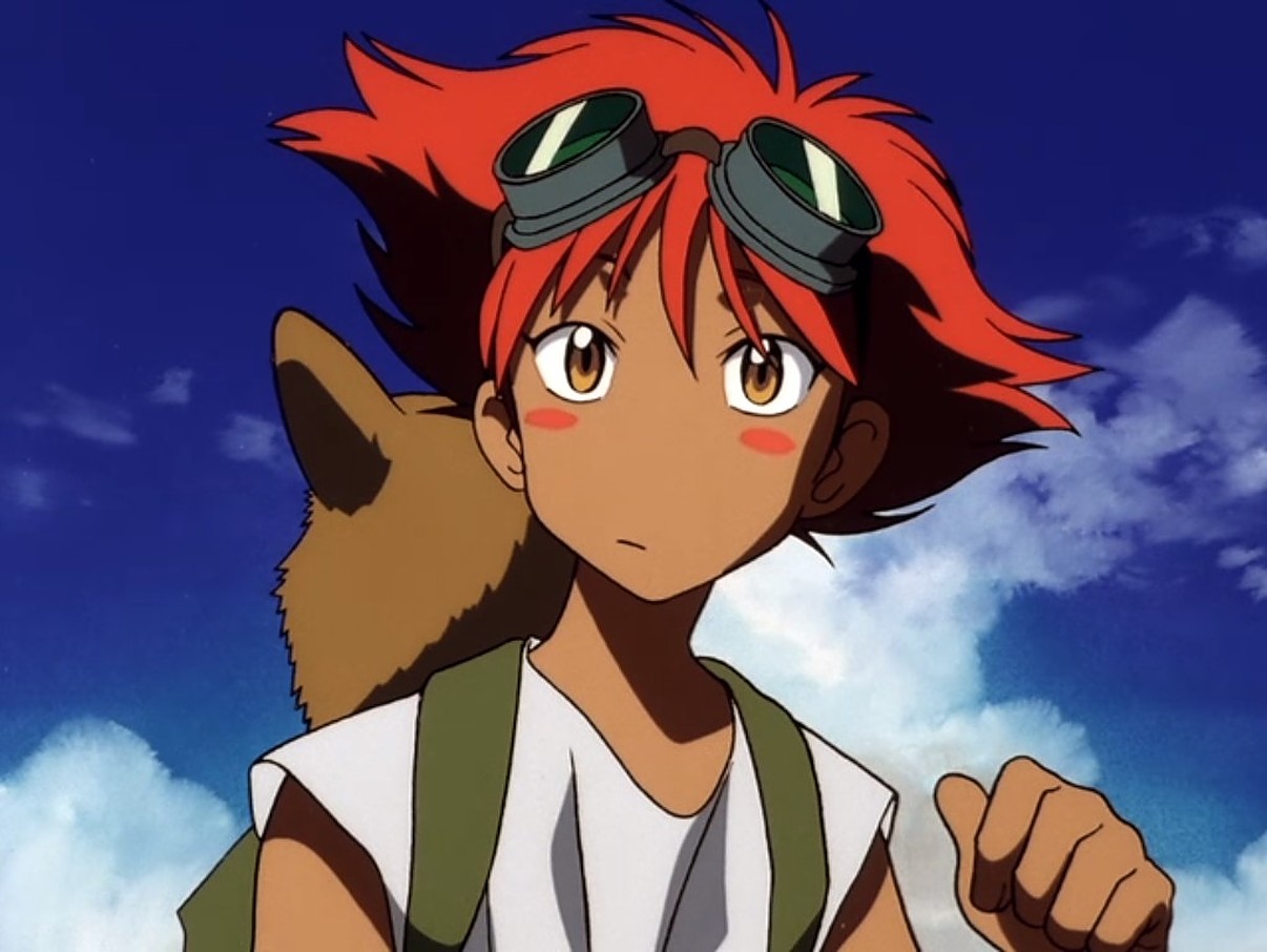 Ed from Cowboy Bebop with Ein on her back.