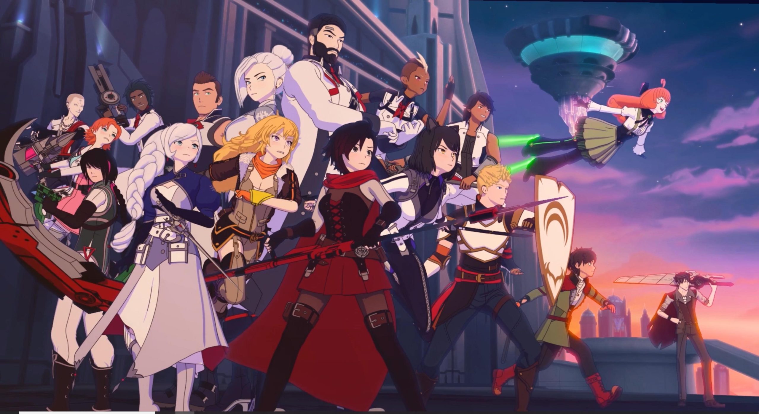 The cast of RWBY pose together with their redesigned looks in the opening of Volume 7.
