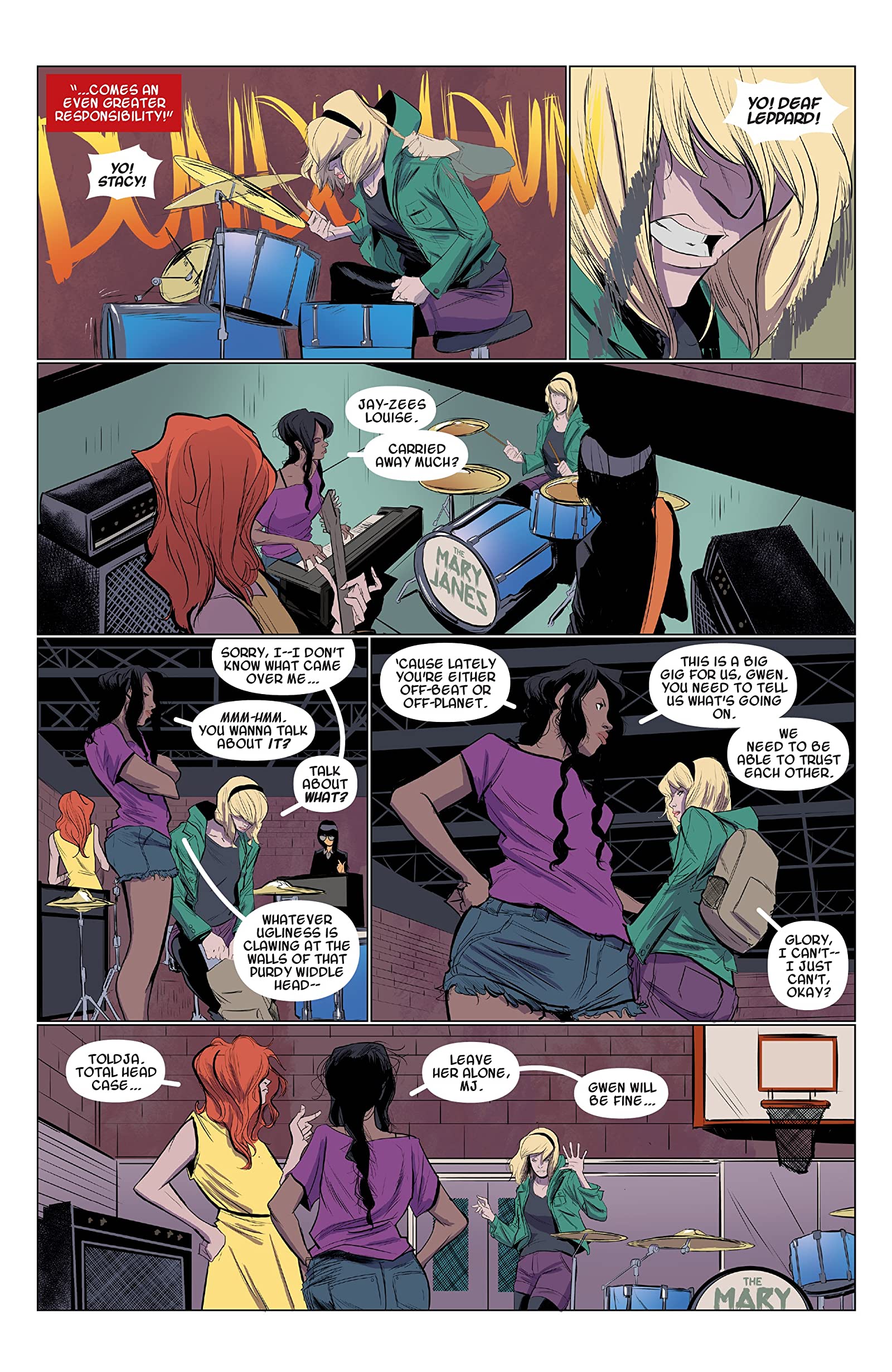 Rhino assaults Gwen's father at one of her concerts - Spider-Gwen: Vol. 0