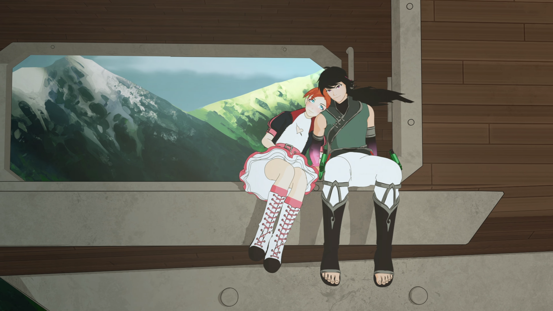 Ren and Nora wordlessly lean on each other in the finale of RWBY Vol. 6.