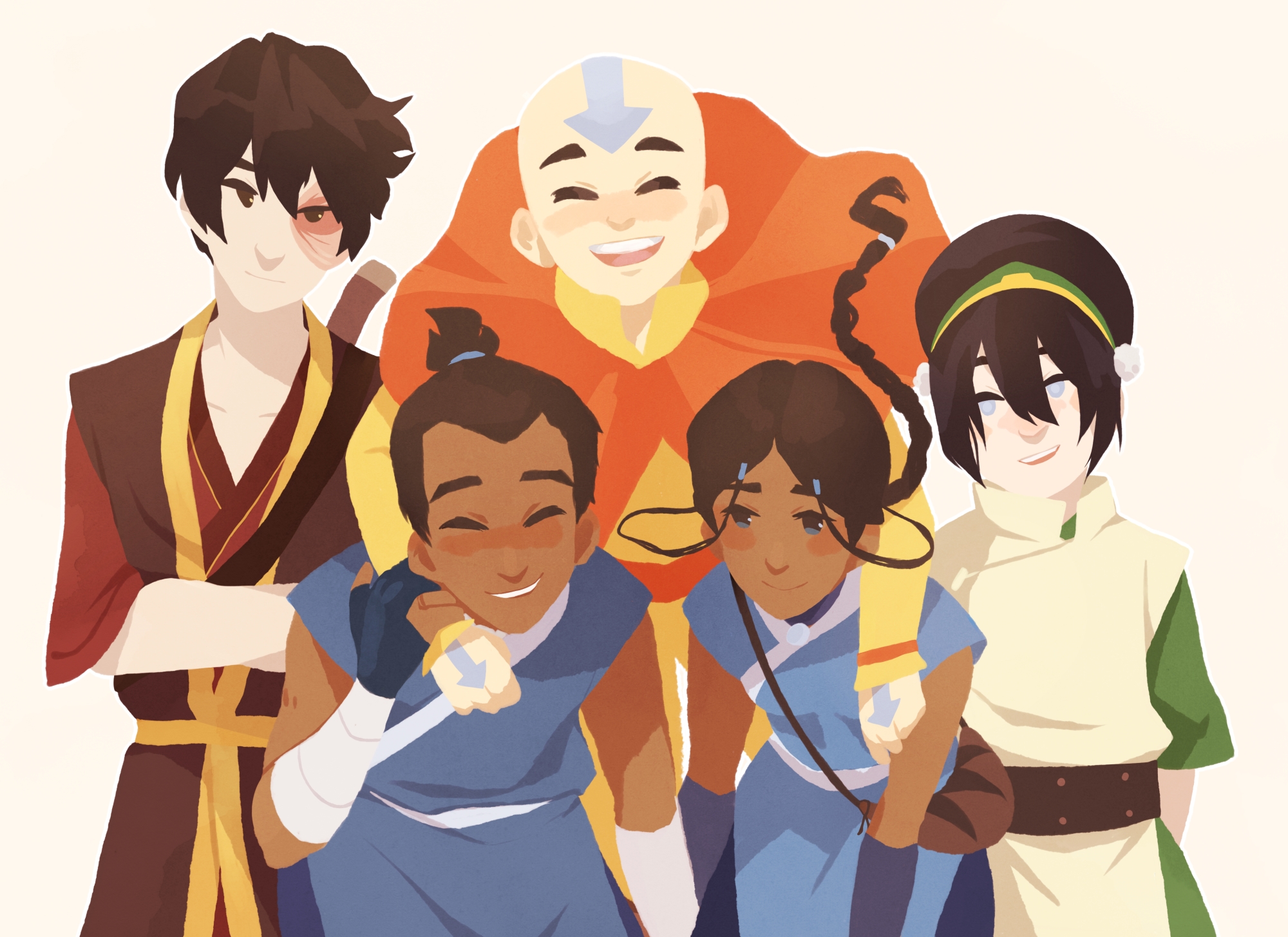 A fan art of the gaang (Aang, Sokka, Katara, Toph, and Zuko)