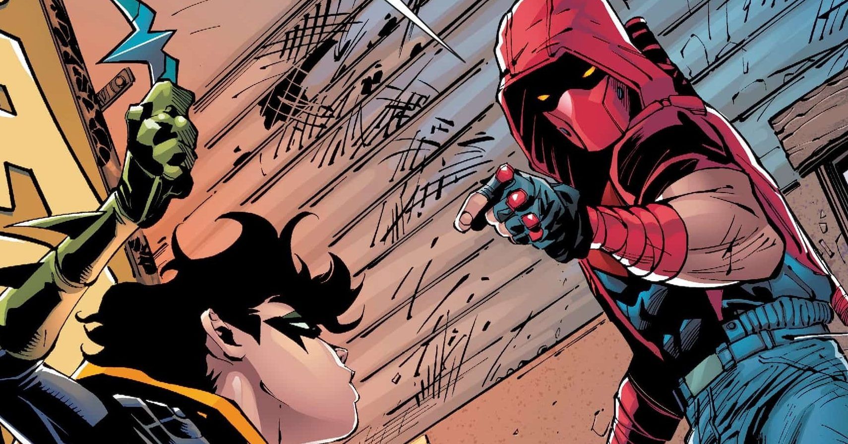 Red Hood and Robin face off in Teen Titans Annual #1 (written by Adam Glass, art by Ryan Benjamin and Jose Luis).