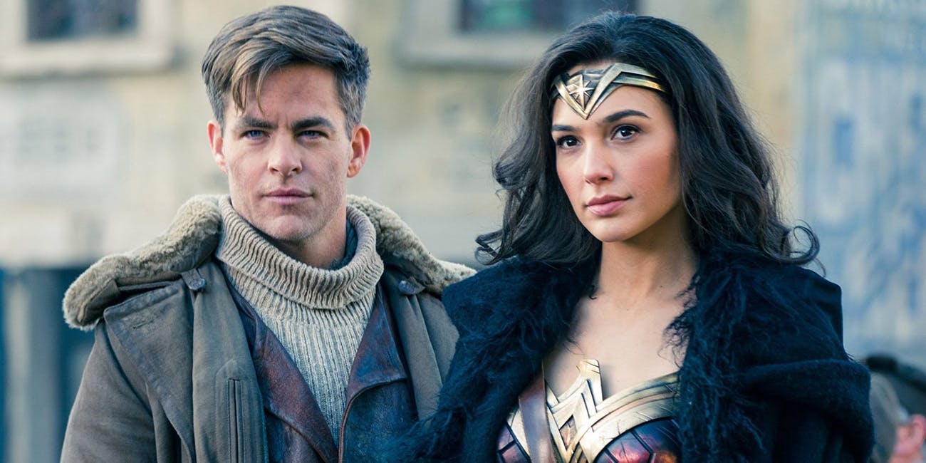Steve Trevor and Wonder Woman stand side by side. 