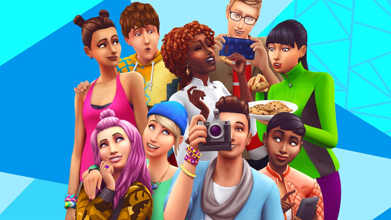 a group of 9 sims of various genders, races, and appearances.