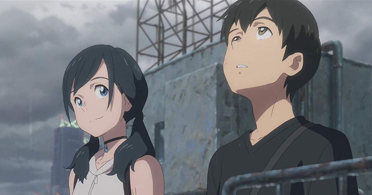 Hina delights in Hodaka's happiness when she clears the sky for him. (Shinkai, Makoto, dir. Weathering with You. 2019.)