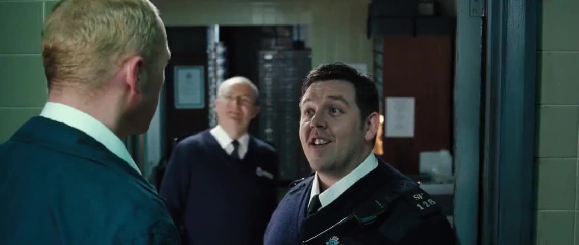 Nick Frost (center) as Danny Butterman in Hot Fuzz