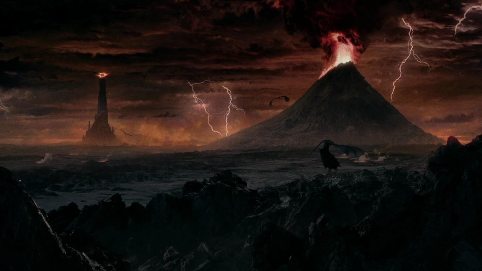 The hostile desert-like lands of Mordor are shown, highlighting Mount Doom and the Eye of Sauron.