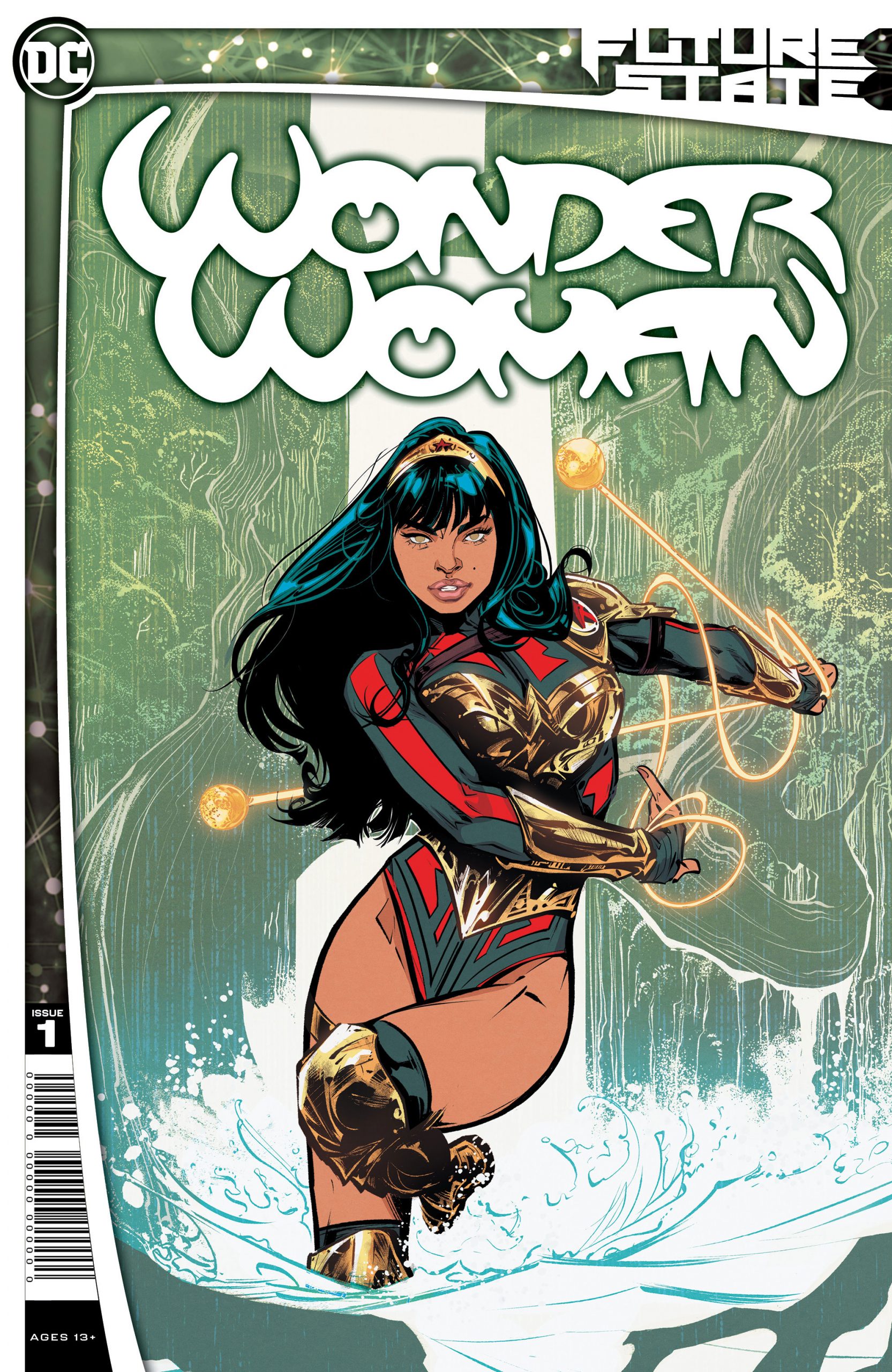 Yara Flor, Future State's Wonder Woman, wields her version of the Lasso of Truth on the cover of issue one. Art by Joëlle Jones.  