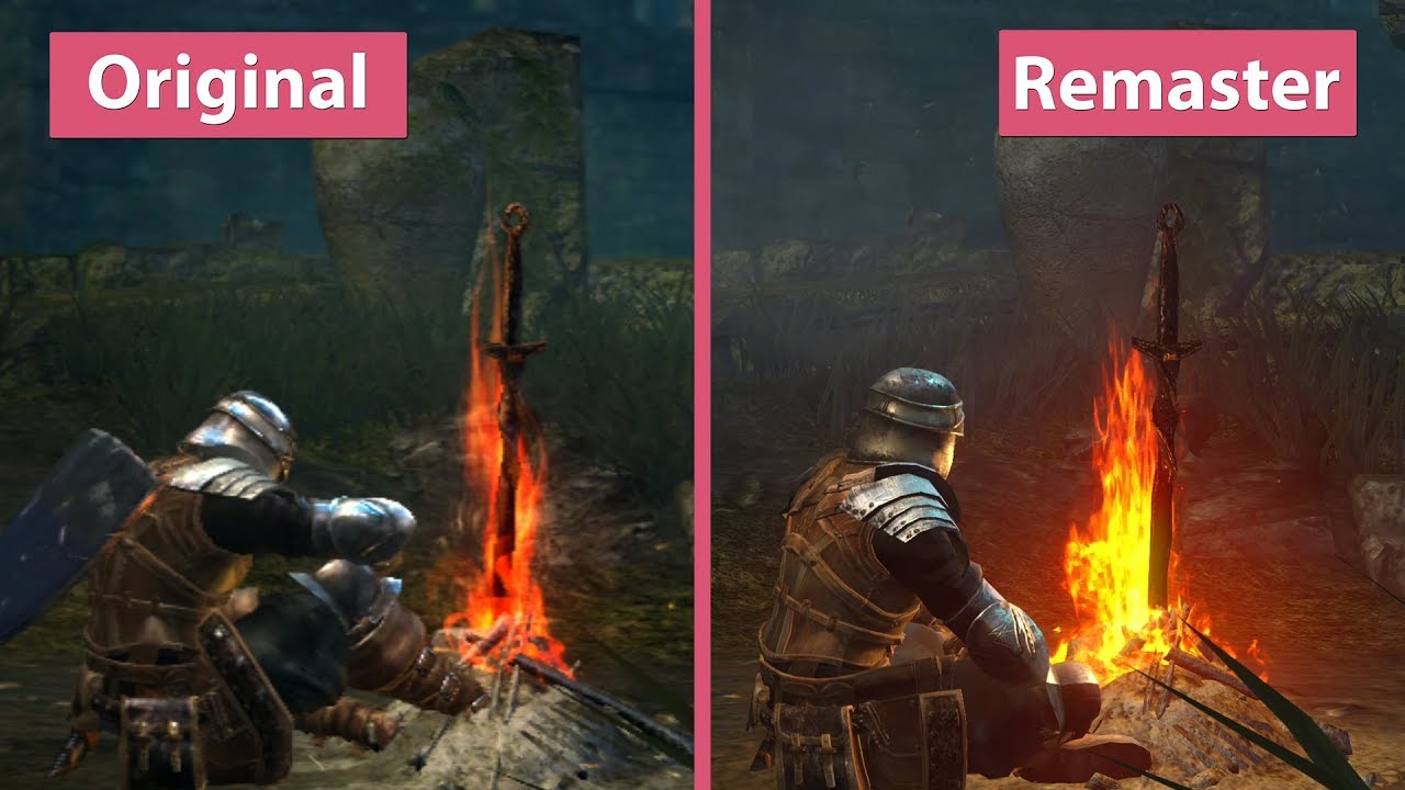 Screenshots of "Dark Souls" and "Dark Souls Remastered" compared side-by-side. 