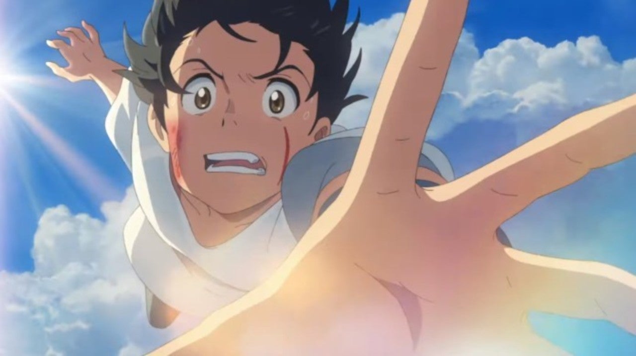 Hodaka reaches for Hina in Weathering with You. (Shinkai, Makoto, dir. Weathering with You. 2019.)