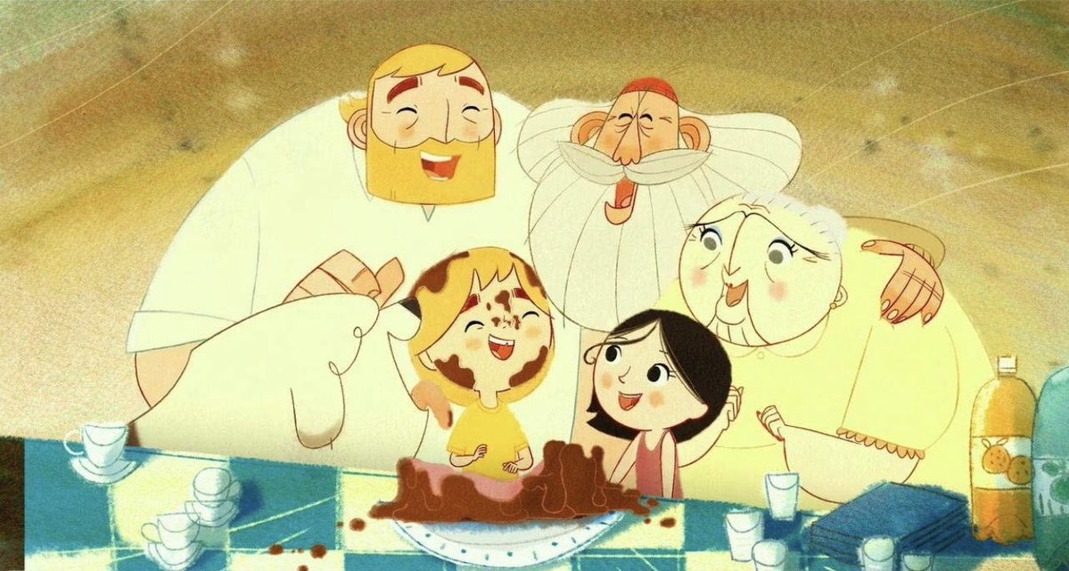 At the end of Song of the Sea, Conor, the Ferryman, Granny, Saoirse, and Cú surround Ben for his birthday celebration.