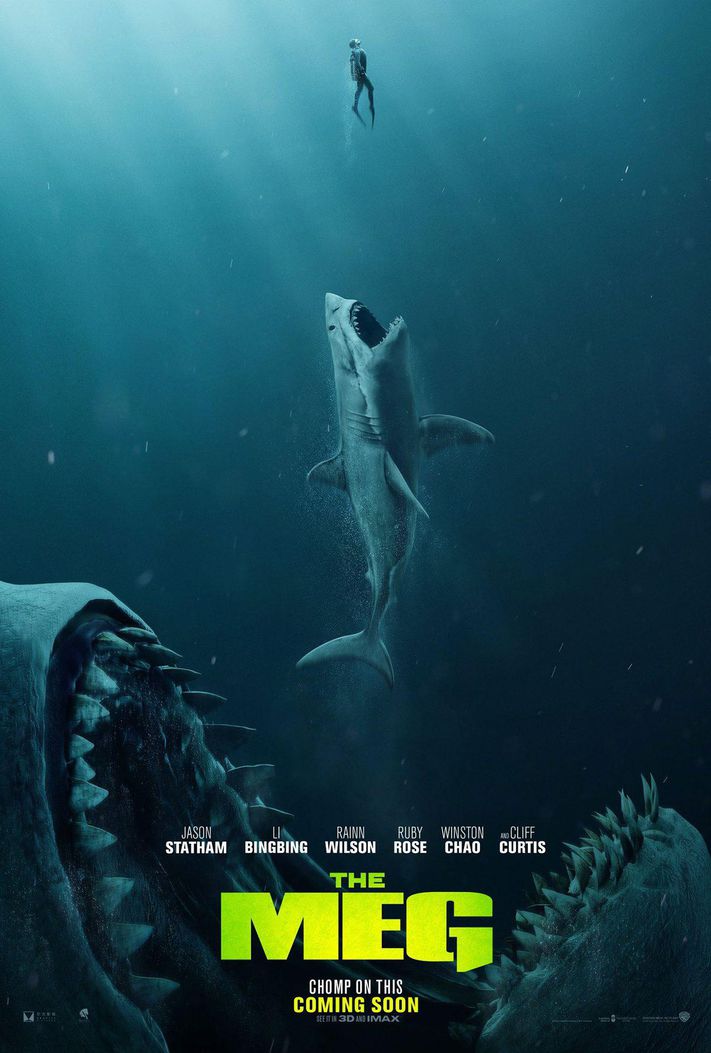 Movie poster for The Meg showing how much The Meg movie poster resembles the Jaws movie poster.