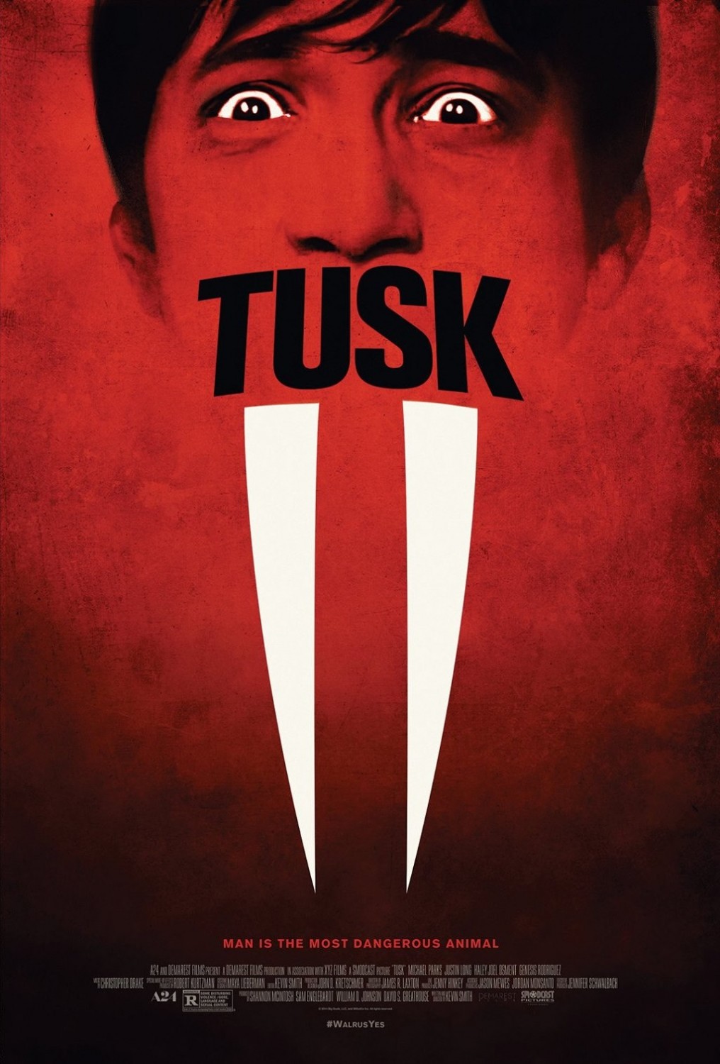 The cover art for Tusk in which Justin Long gets turned into a walrus. 