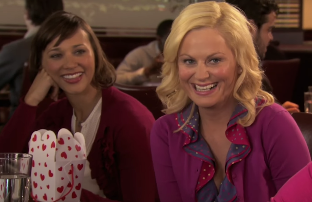 Leslie Knope celebrates Galentine's Day during a brunch with friends. (Parks And Recreation. Season 2, Episode 16: "Galentine's Day." 2009-2020. NBC.)