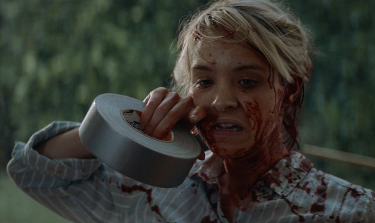 Kermani, Natasha, dir. Lucky (2021). Shudder. Brea Grant covered in her stalker's blood.