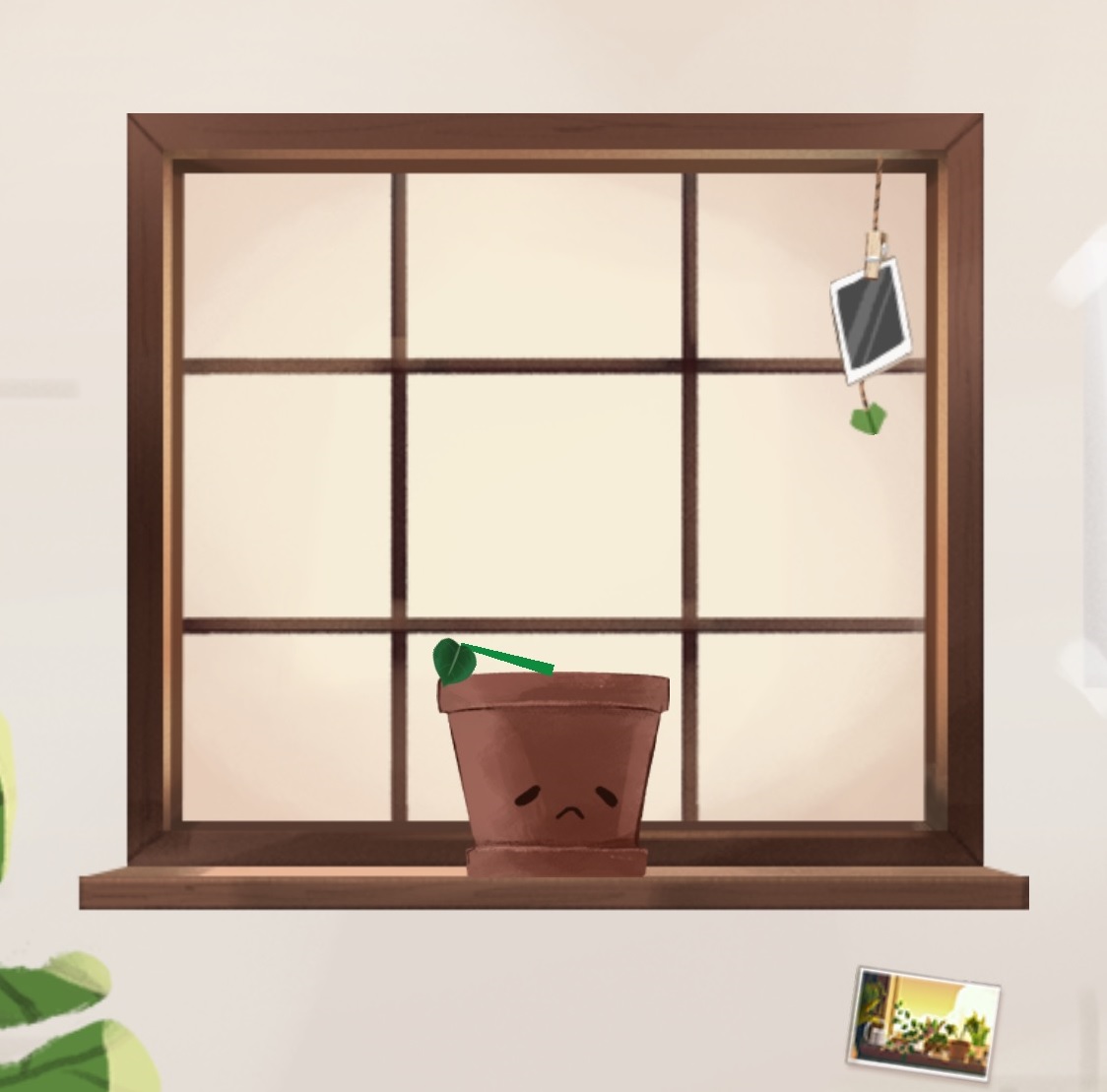 A plant frowns by the window. ("Kinder World." Lumi Interactive. 2021.)