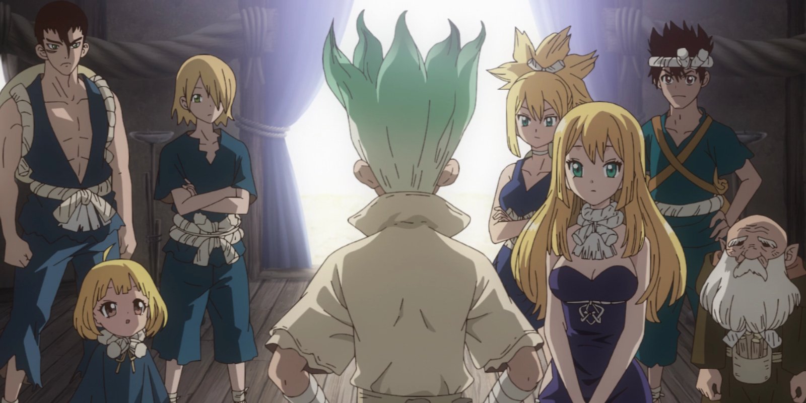 Seunku faces a group of key characters from Ishigami Villiage. 