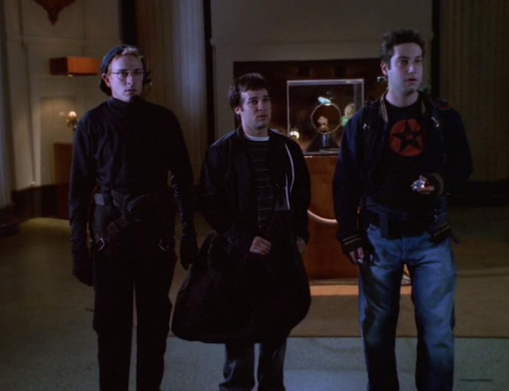 Andrew, Jonathan, and Warren prepare to rob a truck in a shot from Buffy the Vampire Slayer, 1997-2003 (Photo by Mutant Enemy Productions/20th Century Fox)
