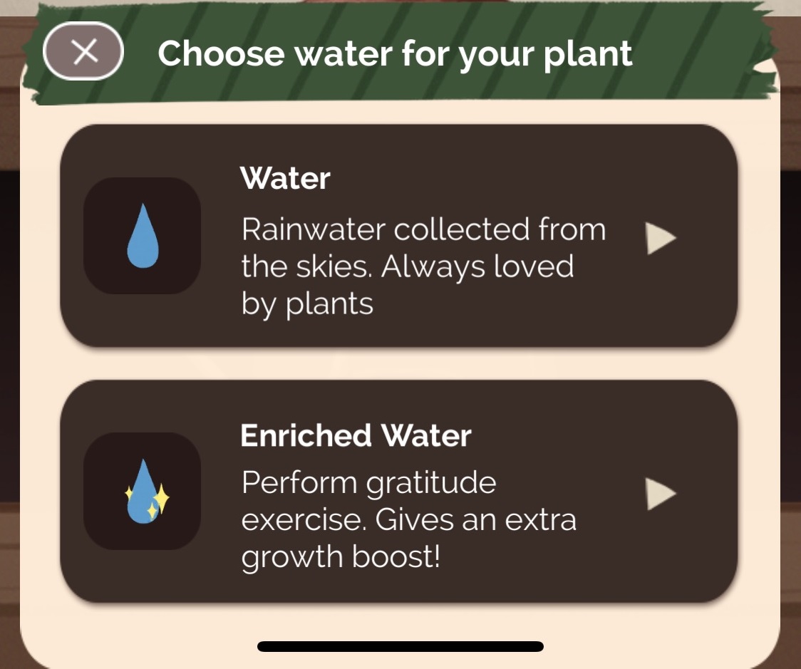 "Kinder World's" watering system has two blue raindrop labels encased in brown boxes. ("Kinder World." Lumi Interactive. 2021.)